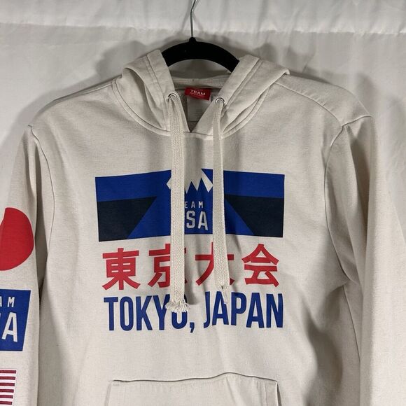 US Olympic Team Tokyo Hoodie Men's Small White Graphic Print Drawstring Pockets - Picture 2 of 7
